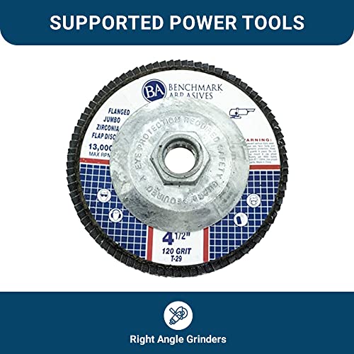 Benchmark Abrasives 4.5" x 5/8"-11 Zirconia Type 29 Flap Discs, 120 Grit
