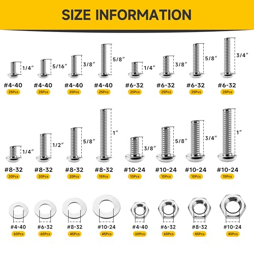 Mywish M8 x 30mm 20Pcs Flat Head Hex Socket Cap Screws Bolts & 740Pcs #4-40#6-32#8-32#10-24 Machine Screw Assortment Kit, 304 Stainless Steel Furniture Bolts Full Thread