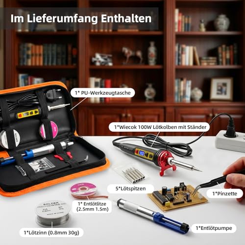Soldering Iron Set, 100 W LCD, Soldering Iron with Adjustable Temperature 200-600 °C, Soldering Iron with On/Off Switch, 30 g Soldering Wire, 5 Soldering Tips, Desoldering Pump, Soldering Set for | Präzisions Lötkolben Elektronik mit Ein/Aus Schalter, ...