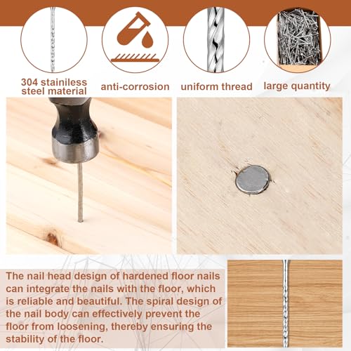 Tandefio 300 Pcs Stainless Steel Flooring Nails, 2-1/4 Inches, Silver