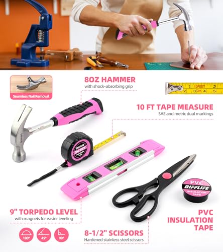 143-Piece Pink Tool Set, Home Repair Kit with Power Screwdriver for Women