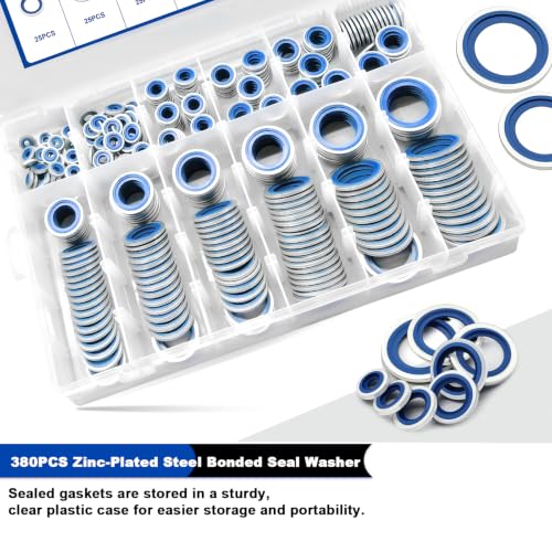380PCS Metric Bonded Seal Dowty Washer Seal Gasket Crush O-Ring Kit