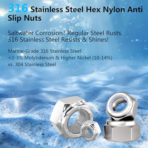 Marine Grade 316 Stainless Steel with Nylon Insert Lock Nuts Coarse Thread Nuts（1/4-20 5/16-18 3/8-16 1/2-13）