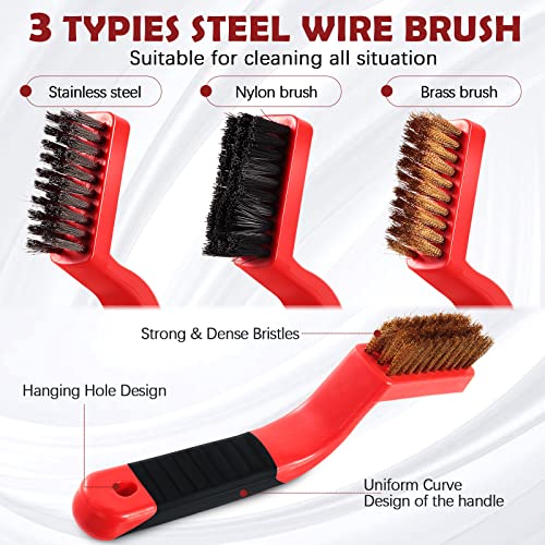 Sumind 30 Pcs Wire Cleaning Brush Set, Metal Brush with Curved Handle Nylon, Brass, Stainless Steel
