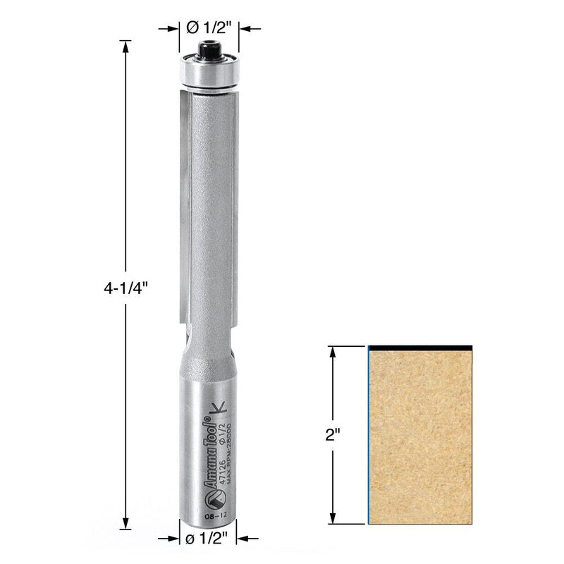 Amana Tool - 47126 Carbide Tipped Flush Trim 1/2 Dia x 2" x 1/2 Shank with Double Ball