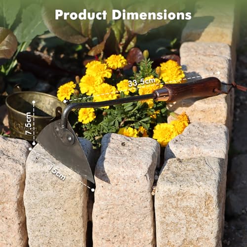 RESTMO Gardening Tools Bundle: Heavy Duty Gardening Tools Kit & Triangle Garden Hoe, Premium Carbon Steel Garden Hand Tools with Ergonomic Wooden Handle