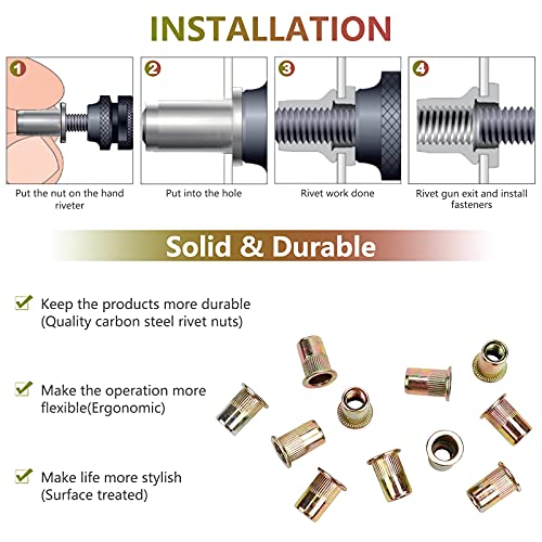 100pcs Carbon Steel 5/16'' Rivet Nut, 5/16''-18UNC Flat Head Rivnut Threaded Insert Nuts Set, Rivnut Inserts for Automotive, Furniture, Decoration (Yellow Zinc Plated Finish) (Pack of 2) 5/16"-18 (Pack of 2)