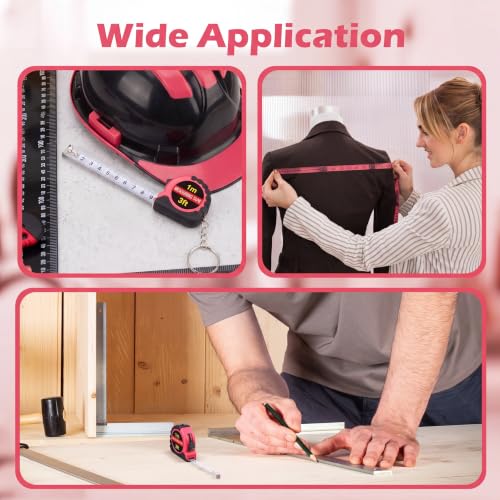 Kanayu 50 Pcs Pcs Mini Measuring Tape with Keychain, 3 ft, Rose Pink