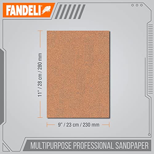 Fandeli | Multi-Purpose Sandpaper | 220 Grit Aluminum Oxide | 75 Sheets of 9'' x 11'' | Ideal for Metal and Wood | Compatible with Orbital Sanders, Brown