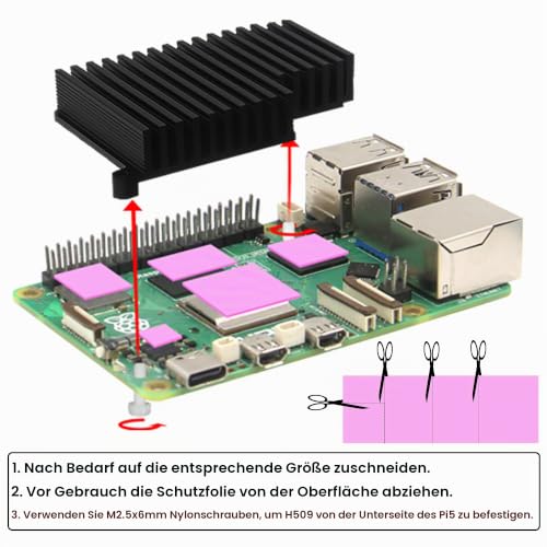 Geekworm Raspberry Pi 5 Cooler, Aluminum Passive Cooling Heatsink (H509) | 2GB/4GB/8GB/16GB compatible, 15mm thickness, fanless, wave-shaped cooling fins