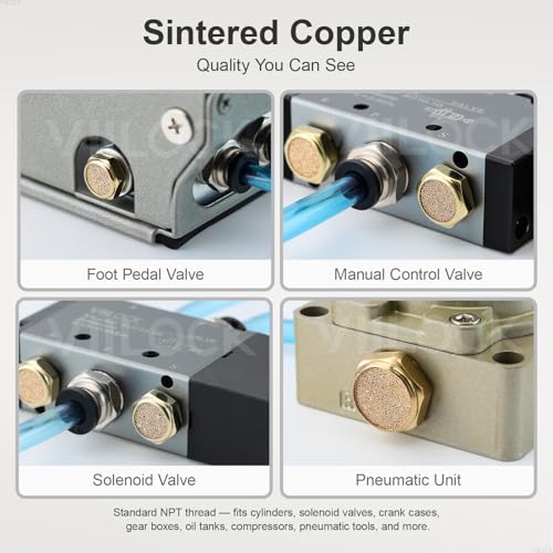 1/4" NPT Brass Pneumatic Muffler, Sintered Bronze Silencer 5Pcs 1/4" Male (5pcs)