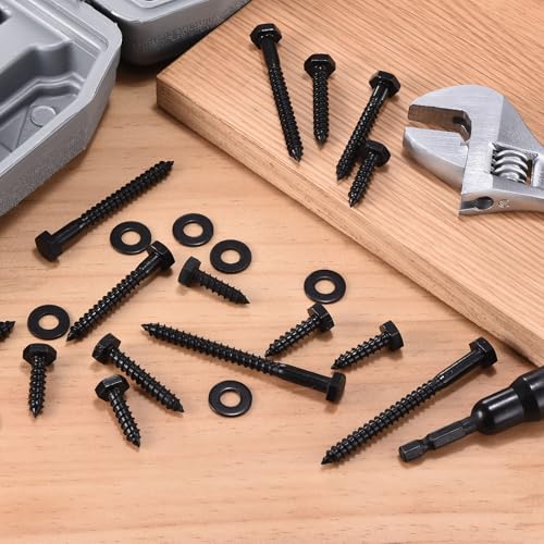 50Set Hex Head Lag Screw W/Washer&Driver Bit 5/16" x1-1/4 304SS Black 5/16"x1-1/4" 50