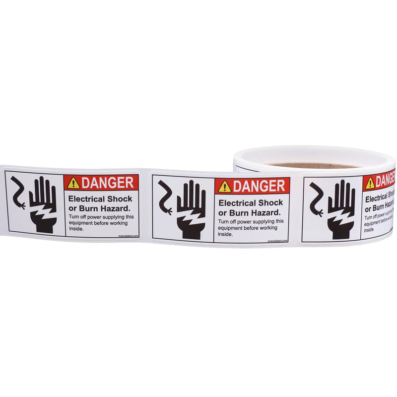 1.5 x 3 Electrical Shock or Burn Hazard ANSI Danger Labels, ANSI Warning Stickers - 1.5 x 3 Inch Safety Labels for Factories & Warehouses, Semi-Gloss Paper with Permanent Adhesive, 100 per Roll