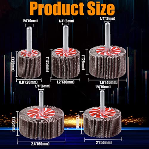 20 Pcs 5 Sizes 60/80/120/240 Grits Abrasive Flap Wheel Sander