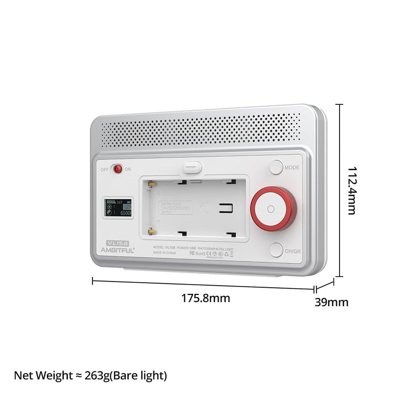 AMBITFUL Video Lighting with APP Control, RGB Full Colour, 10 FX Effects, Hot Shoe Base for Photography Video Lighting Studio, CRI/TLCI 95+ （VL15C VL15C