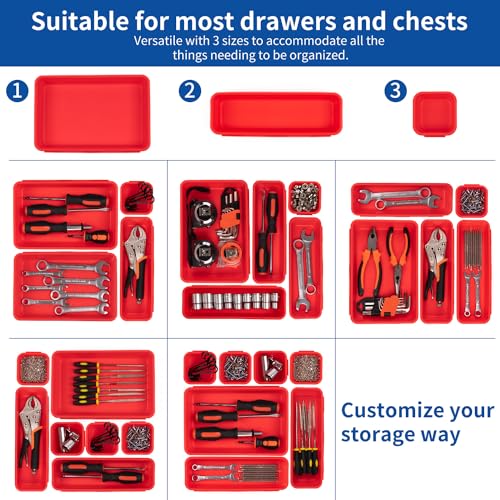 90 Pack Tool Box Organizer Tool Tray Dividers, Toolbox Drawer Organizers Storage Trays for Rolling Tool Chest, Work Bench Cabinet Bins, Parts Screw Nut Bolt Small Tools Organization - Black & Red