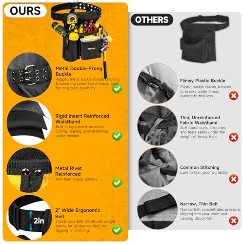 Tool Belts,18-Pocket Magnetic Tool Pouches with Drill Holster,Metal Buckle Black&yellow
