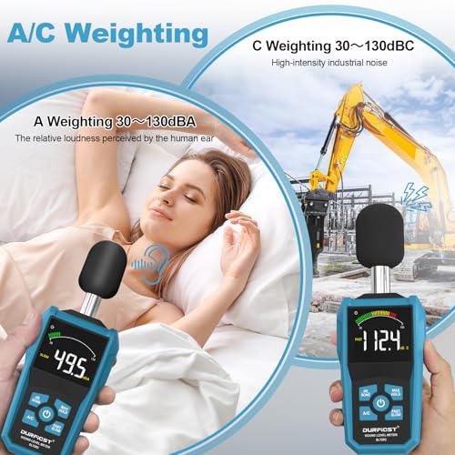 Calibrated decibel meter, DURFICST sound level meter with calibration certificate, dB meter with LCD color screen, dB/SONE units quick switching, backlight, A/C weighting | Volume meter with LCD color screen, MAX/MIN, A/C weighting,...