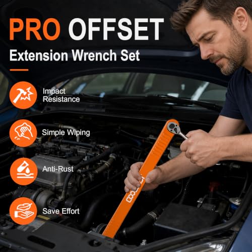 Pro Offset Extension Wrench 19PCS, Impact Wrench Extender Tools Socket Set 16.34inch Orange