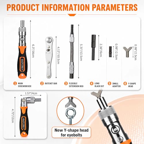 180° Adjustable Ratchet Screwdriver and Wrench Set with Bit Sets, Metric Socket Set with Flexible Shaft Extension, Ratcheting Screwdriver Mechanics Tool Kit for Tight Spaces