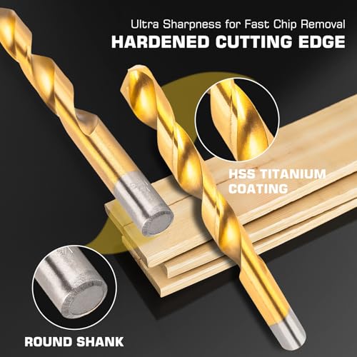 230 Pcs Titanium Twist Drill Bit Set, Coated HSS 135° Tip 3/64"-1/2"