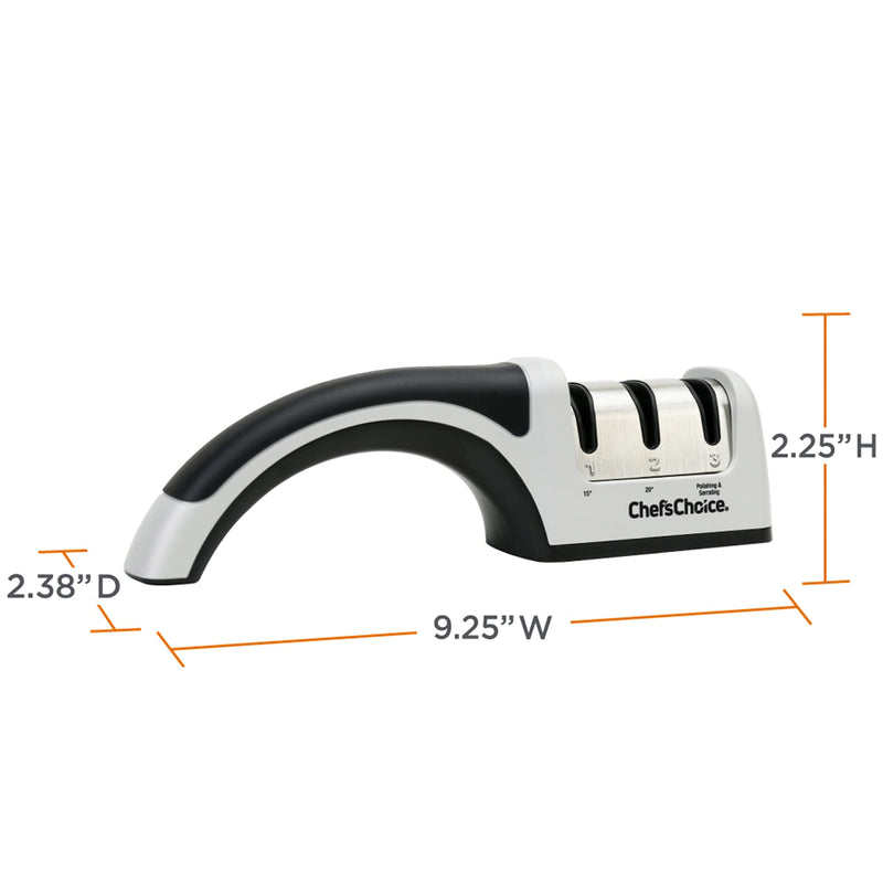 Chef'sChoice Manual Knife Sharpeners for 15- and 20-Degree Straight-Edge and Serrated Knives with Diamond Abrasives Precise Angle Control & Compact Footprint, 2-Stage, Gray