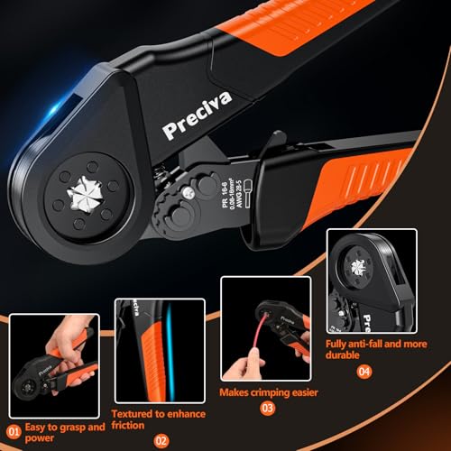 Preciva Ferrule Crimping Tool Kit - AWG 28-5 (0.08-16mm²) Hexagonal Ferrule Crimper with 950Pcs Single and 350Pcs Twin Ferrules Connectors, Self-Adjustable Ratchet Ferrule Terminals Crimping Tool Hex Crimper & Single/Twin Connectors