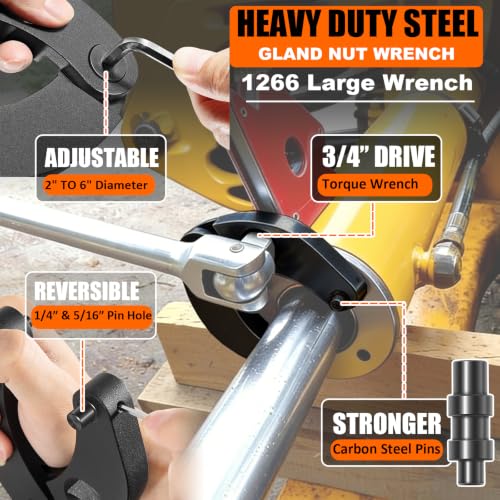 1266 & 7463 Gland Nut Wrench - Set of 2 Hydraulic Cylinder Pin Spanner Wrench, Adjustable Heavy Duty Spanner Wrench Remove & Install Gland Nuts - For Farm & Construction Equipment Nuts Under 7 Inches