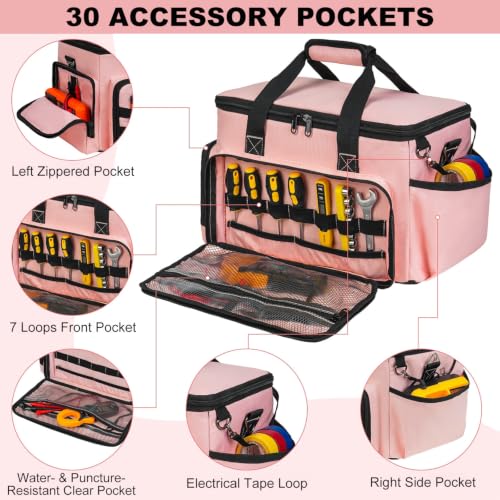 Pink Tool Bag for Women, Heavy-Duty 15-Inch Portable Tool Box Tote Pink