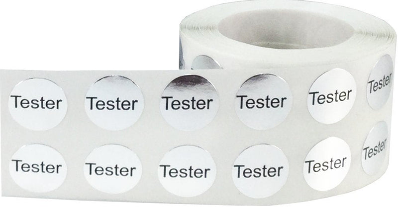 Metallic Silver Tester Stickers, 1/2 Inch Round, 1000 Labels on a Roll