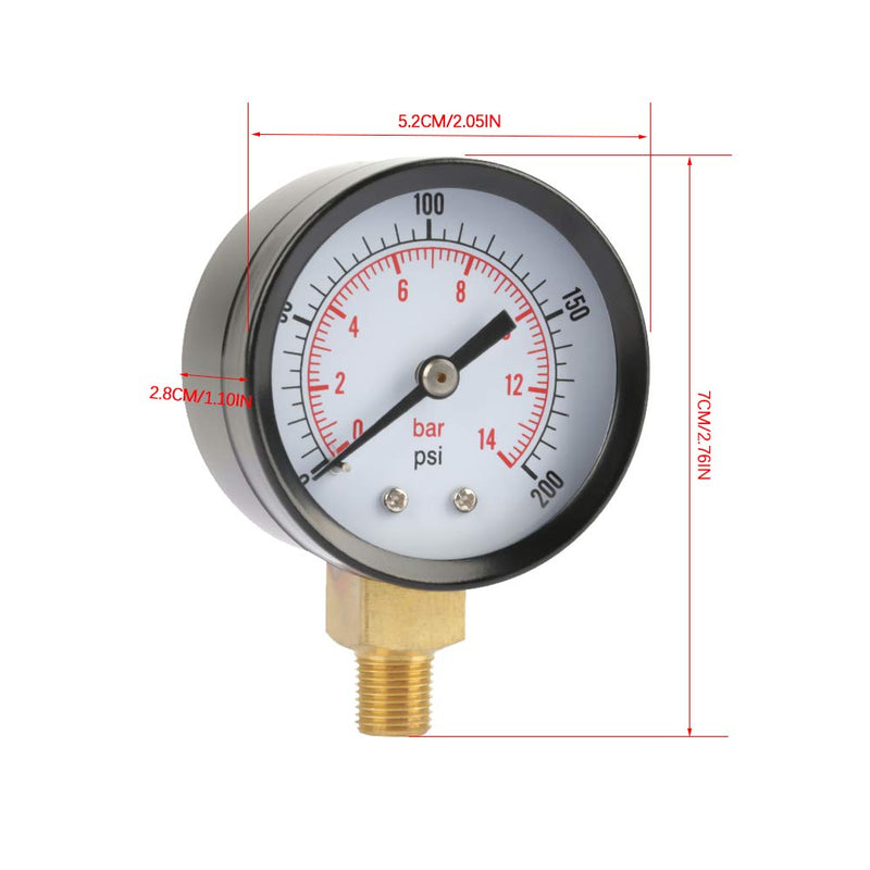LiebeWH Pressure Gauge Pressure Gauge, 0-200psi/0-14bar Base Entry Pressure Gauge NPT 1/8" for Water Air Oil