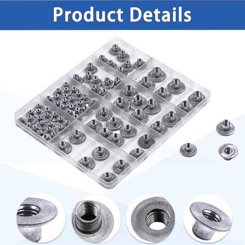 Glarks 85pcs M4 M5 M6 M8 M10 Round Base Weld Tee Nut Kit, Carbon Steel Through Hole Tee Nut, Flange Insert Female Thread T-Nuts for Hardware Fitting Fastener, Wood Furniture, Hardware Accessories