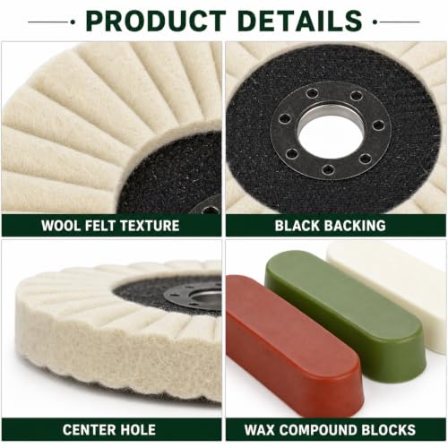 16-Pc Wool Felt Polishing Wheel Set for Angle Grinder, 4-1/2 in