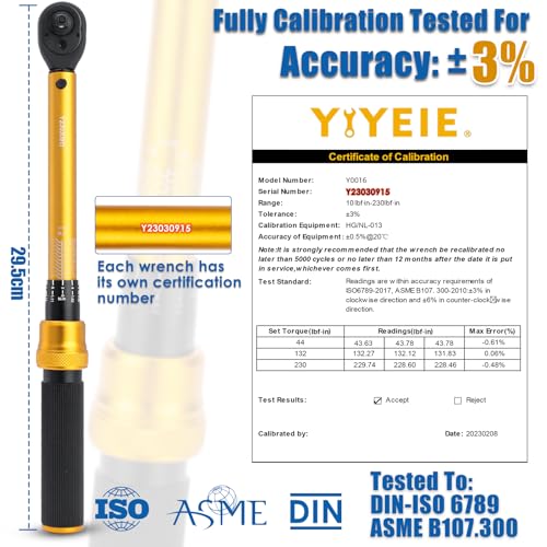 YIYEIE 50Pcs Master Bike Torque Wrench Set, 1/4 Inch Drive, 10-230 IN.LB (1-26.0 Nm), Inch Pound Click Torque Wrench with Bit Sockets, 0.1 Nm Micro, 3/8 Adapter, Pro Bicycle Tool Kit for MTB 1/4″ 50PCS