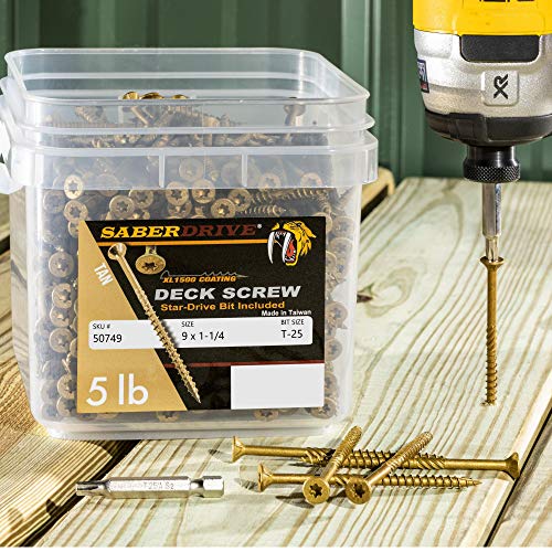 Tan XL1500 Coated Exterior Star Drive Multi-Purpose Deck Screws, 5lb, Approx. 894 Pieces - #9 x 1-1/4" Screws with Protective Coating, Decking Screws for Construction, Repair #9 x 1-1/4" 5lb 5 LB