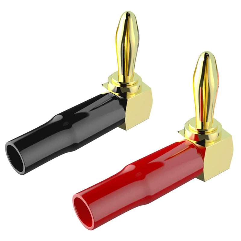 24K Gold Plated 90 Degree Banana Plugs，Dual Screw Locking Right Angle Banana/Speaker connectors(5 Pairs/10 Pcs)