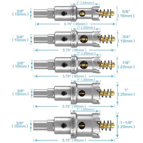 11 Pcs TCT Hole Saw Set,5/8” to 2” Heavy-Duty Tungsten Carbide Hole Saws Kit for Stainless Steel Hard Metal Plastic Wood, 1” Cut Depth, with Detachable Pilot Drill Bits, Allen Wrench 11 Pcs Hole Saw Kit