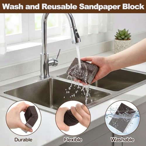 Fasmov Sanding Blocks, 60 Pack Washable & Reusable Drywall Sanding Sponges, 60 80 100 120 180 220 Grit Assorted Sanding Pads for Drywall Repair, Wall Finishing, Woodworking, Painting Prep