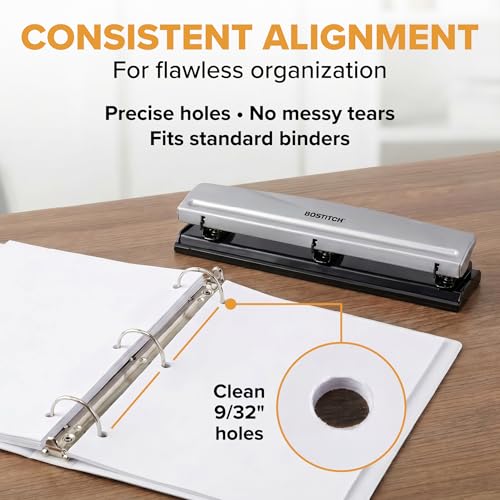 Bostitch Office 3 Hole Punch, Metal, 15 Sheet Capacity, Silver 2 Pack 15 Sheet Silver 2 Pack