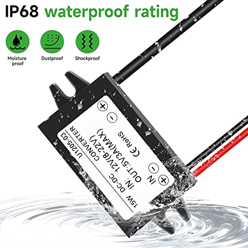 Greluma 1 x DC 12 V to 5 V 3 A USB C backward converter, type C interface 25 W waterproof buck module power supply compatible with Raspberry Pi 4, mobile phones