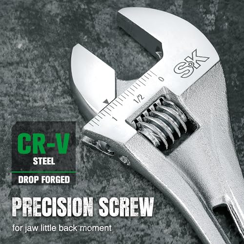SK 3-Piece Adjustable Wrench Set, 6", 8", 10", SAE & Metric Scales 6-Inch, 8-Inch, 10-Inch