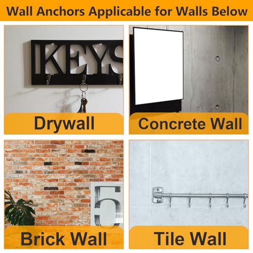 KURUI Drywall Anchors and Screws Assortment Kit, Plastic Wall Anchors and Flat Head Screws