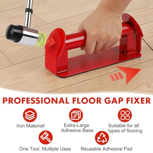 Heavy-Duty Iron Suction Cup Floor Gap Repair Tool Kit — Features a Silent Design and Includes One Rubber Mallet and Two Reusable Adhesive Pads. CompatibleWith a Wide Range of Flooring Materials