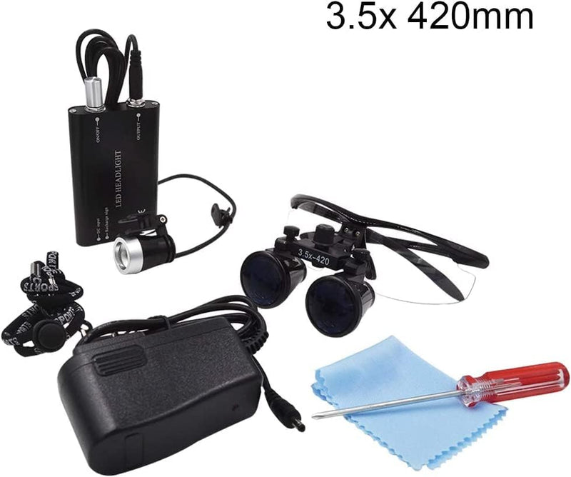 3.5X Magnifying Glass with 3W Headlight 420mm Tooth Magnifier Binoculars Magnifier Tooth Magnifier with Aluminum Box