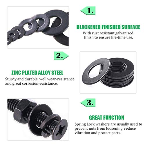 Keadic 1310 Pcs 9 Sizes Spring Lock Washer and Flat Washers Assortment Kit M2 M2.5 M3 M4 M5 M6 M8 M10 M12