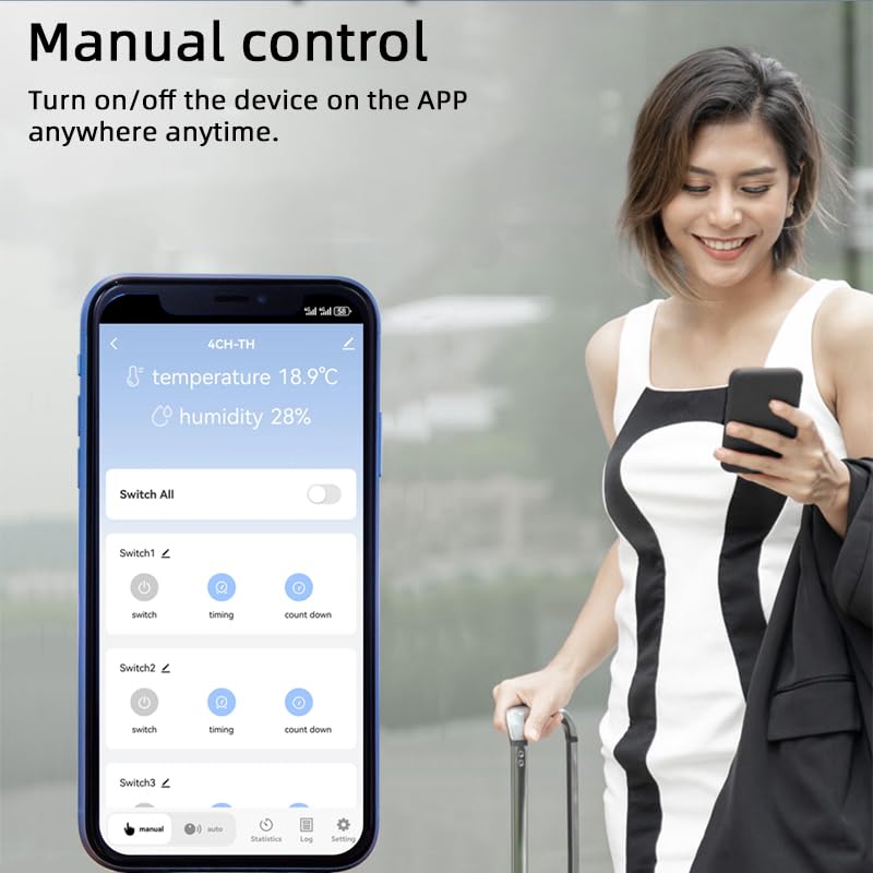 Tuya app WiFi Temperature Sensor Controller,Phone Monitor and Control Temperature Anywhere,4 Channel 110v 10A Dry Contact Relay Switch,Compatible with Alexa Google Home