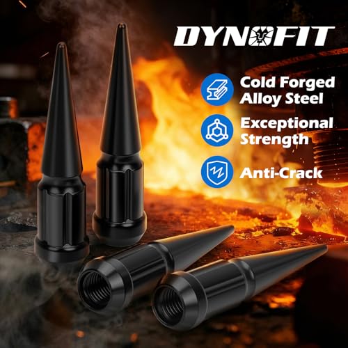 DYNOFIT M12x1.5 Black Spike Lug Nuts with 2 Chrome Socket Key