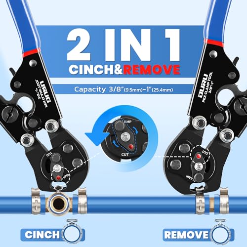 OURU PEX Crimping Tool Kit, Cinch & Remove, 3/8" to 1",PEX Cutter & Clamps Crimper + Cutter + 35 Clamps