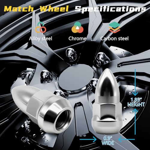 20-Piece Chrome Bullet-Style Lug Nuts – 1/2"-20 Thread, Extended Acorn/Bulge Style Wheel Nuts, Chrome Finish, High-Strength Steel, Cone Seat, Complete Set for 4 Wheels Spares