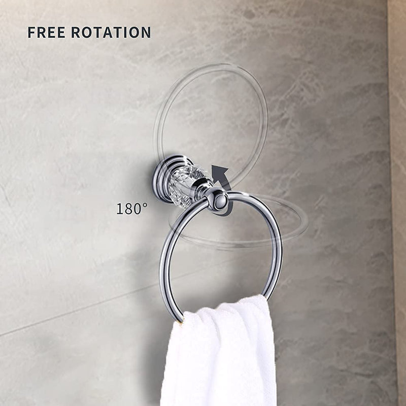 WOLIBEER Crystal Bathroom Accessories, Chrome 24 Inch Towel Bar Set Polished Brass Toilet Paper Holder Towel Ring Coat Hooks Bathroom Hardware 4 Pieces Wall Mounted Silver